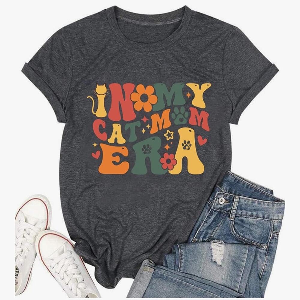 In My Cat Mom Era Graphic Tee Retro Cat Lover Short Sleeve T-Shirt Sz XXL NWOT - Picture 3 of 3